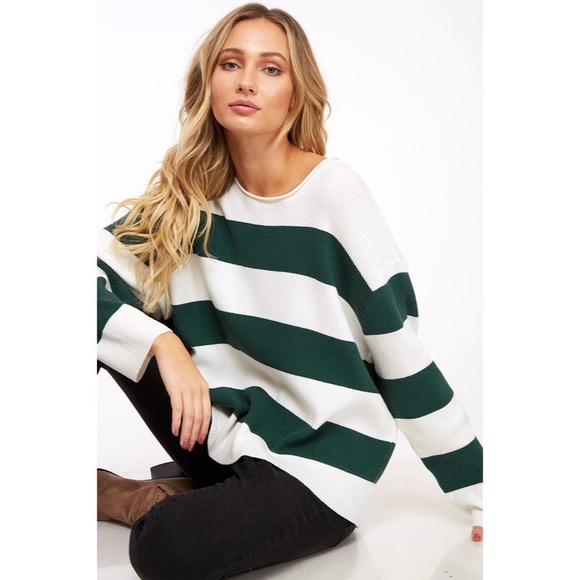 Astrid Striped Sweater - Green/Ivory - Picture 2 of 5
